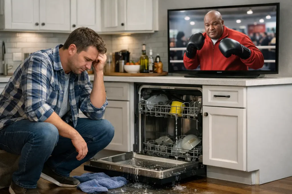 Dishwasher leak distracts from boxing view