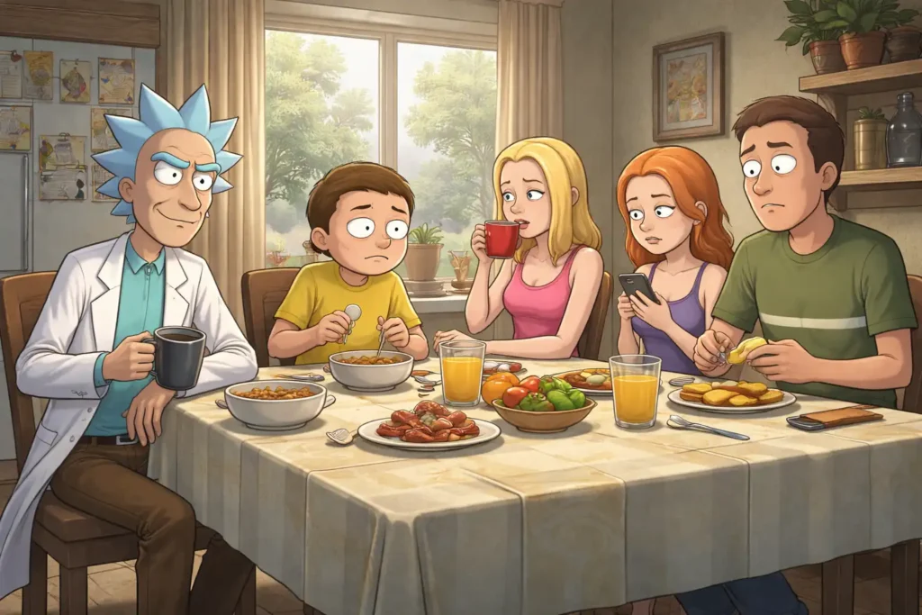 Family breakfast tension at the table